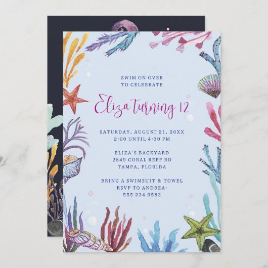 アンダーザシーコーラルリーフパーティの招待状 招待状 (正面/裏面)