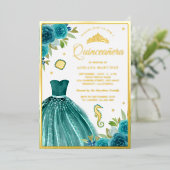 アンダーザシーティール(緑がかった色)ドレスマーメイドキンセアニェラ金ゴールド 箔招待状 (立ち正面)