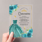 アンダーザシーティール(緑がかった色)ドレスマーメイド金ゴールドキンセアニェラ アクリル招待状 (インサイチュ (ポータブル))