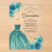 アンダーザシーティール(緑がかった色)ドレスマーメイド金ゴールドキンセアニェラ アクリル招待状 (正面)