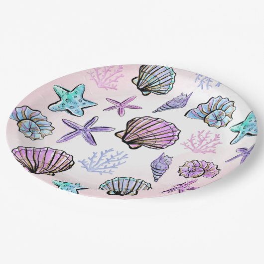 アンダーザシーテーマの子供の誕生日 ペーパープレート (アングル)