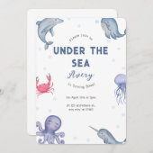 アンダーザシーテーマ子供の誕生日パーティー 招待状 (正面/裏面)