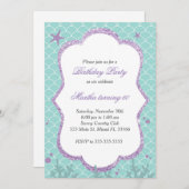 アンダーザシーバースデーパーティー招待ブルーティール（緑がかった色） 招待状 (正面/裏面)