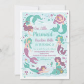 アンダーザシーパーティーマーメイド誕生日 招待状 (正面)