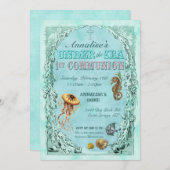 アンダーザシーファーストコミュニオン招待状-ピンク 招待状 (正面/裏面)