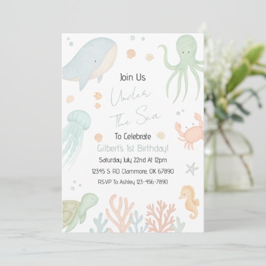 アンダーザシーファースト誕生日招待状 招待状 (スタンド正面)