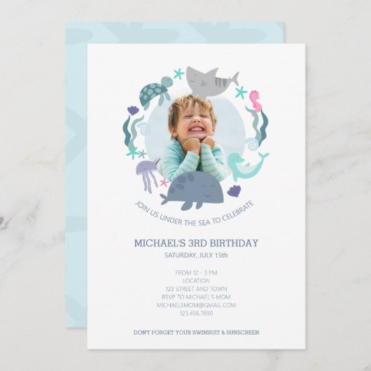 アンダーザシーフォト誕生日招待状 招待状 (正面/裏面)