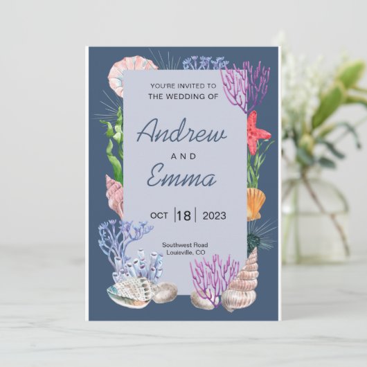 アンダーザシーブルー海モダン結婚式招待状 招待状 (スタンド正面)