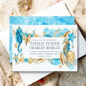 アンダーザシーブルー金ゴールドサマー結婚式招待状 招待状