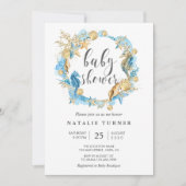 アンダーザシーブルー&金ゴールドベビーシャワー招待状 招待状 (正面)