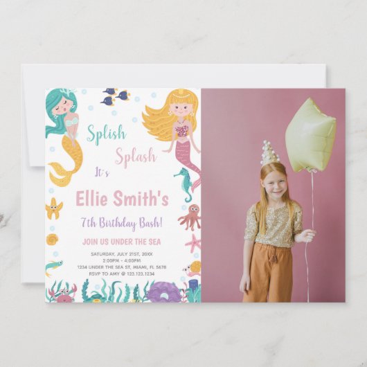 アンダーザシーブロンドマーメイド誕生日招待状 招待状 (正面)