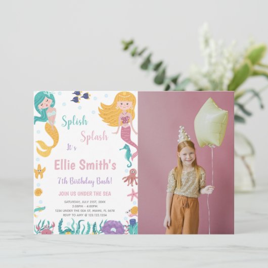 アンダーザシーブロンドマーメイド誕生日招待状 招待状 (スタンド正面)