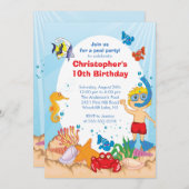 アンダーザシープールパーティー誕生日招待状ボーイ 招待状 (正面/裏面)