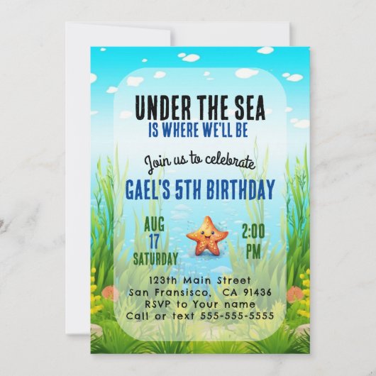 アンダーザシーボーイ子供の誕生日招待状パーティー 招待状 (正面)