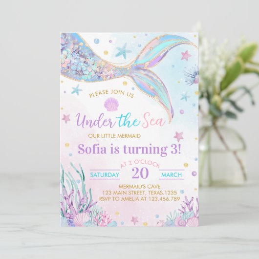 アンダーザシーマーメイドガール誕生日招待状 招待状 (スタンド正面)