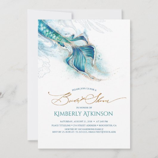 アンダーザシーマーメイドテールブライダルシャワー 招待状 (正面)