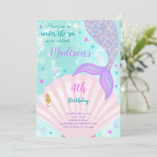 アンダーザシーマーメイドテール誕生日招待状 招待状 (スタンド正面)