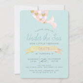 アンダーザシーマーメイドピンク誕生日招待状 招待状 (正面)