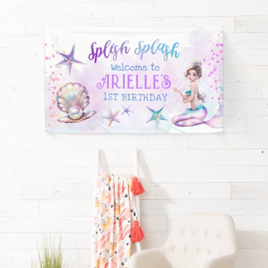 アンダーザシーマーメイドプールパーティーガール誕生日 横断幕 (インサイチュ)