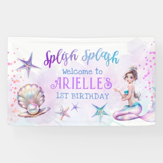 アンダーザシーマーメイドプールパーティーガール誕生日 横断幕 (横)