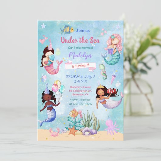 アンダーザシーマーメイド子供の誕生日招待状 招待状 (スタンド正面)