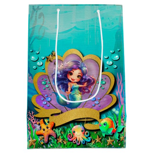 アンダーザシーマーメイド誕生日ガールパーティー ミディアムペーパーバッグ (裏面)