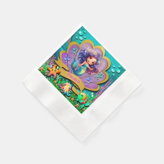 アンダーザシーマーメイド誕生日ガールパーティー 縁ありカクテルナプキン (角)