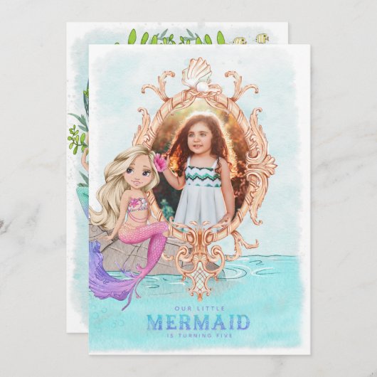 アンダーザシーマーメイド誕生日写真招待状 招待状 (正面/裏面)