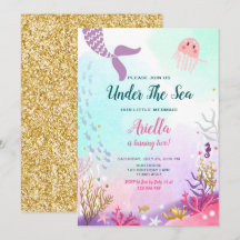 アンダーザシーマーメイド誕生日招待状パープル