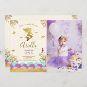 アンダーザシーマーメイド誕生日招待状金ゴールド 招待状 (正面/裏面)