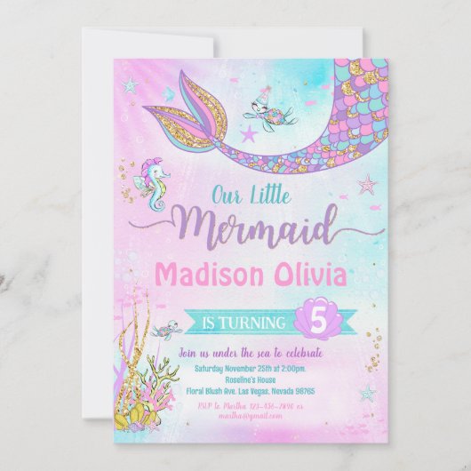 アンダーザシーマーメイド誕生日招待状 招待状 (正面)