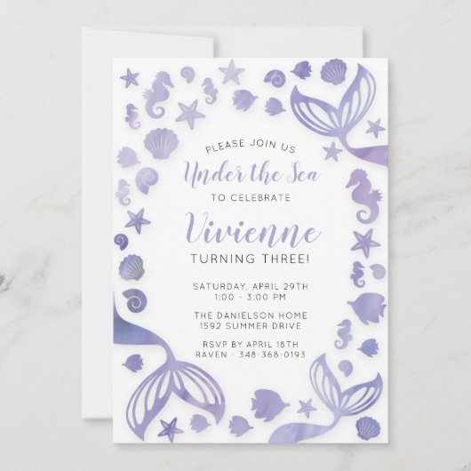アンダーザシーマーメイド誕生日 招待状 (正面)