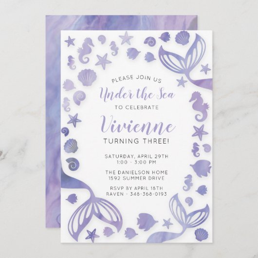 アンダーザシーマーメイド誕生日 招待状 (正面/裏面)