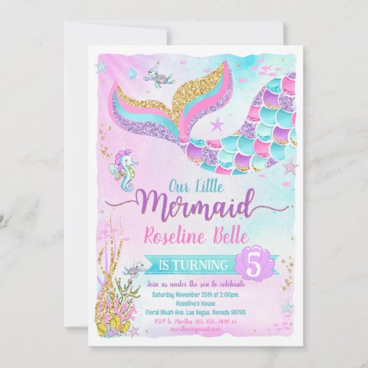 アンダーザシーマーメイド誕生日 招待状 (正面)