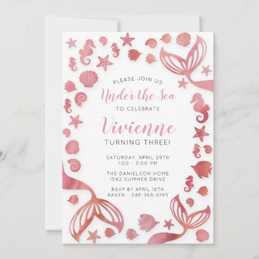 アンダーザシーマーメイド誕生日 招待状 (正面)