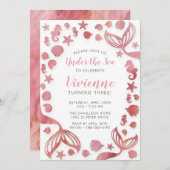 アンダーザシーマーメイド誕生日 招待状 (正面/裏面)