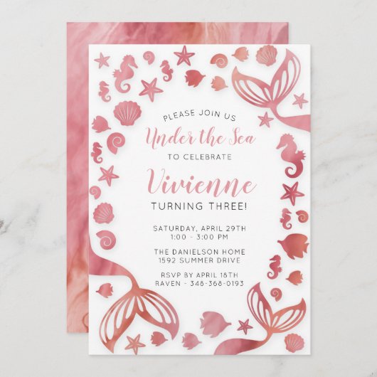 アンダーザシーマーメイド誕生日 招待状 (正面/裏面)