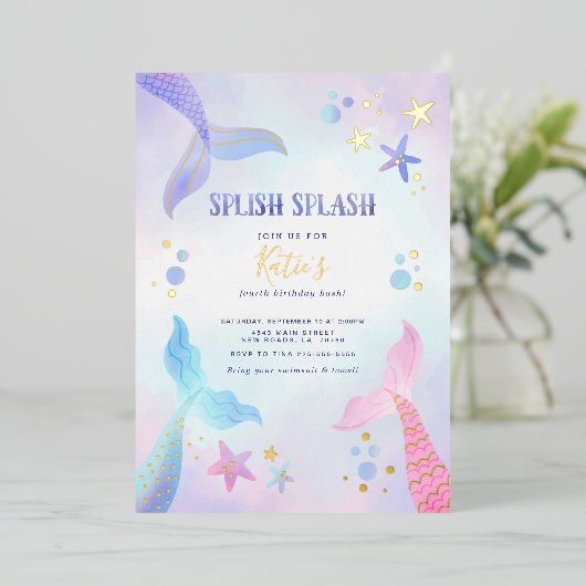 アンダーザシーマーメイド誕生日 箔招待状 (立ち正面)