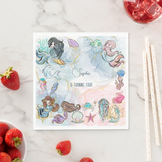 アンダーザシーメルメイズ子供の誕生日 スタンダードランチョンナプキン (インサイチュ)