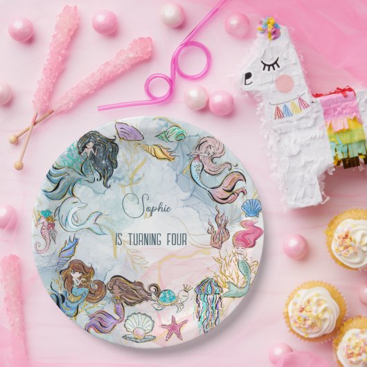 アンダーザシーメルメイズ子供の誕生日 ペーパープレート (パーティー)
