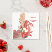 アンダーザシーレッドマーメイドコーラルリーフ誕生日 スタンダードカクテルナプキン (インサイチュ)