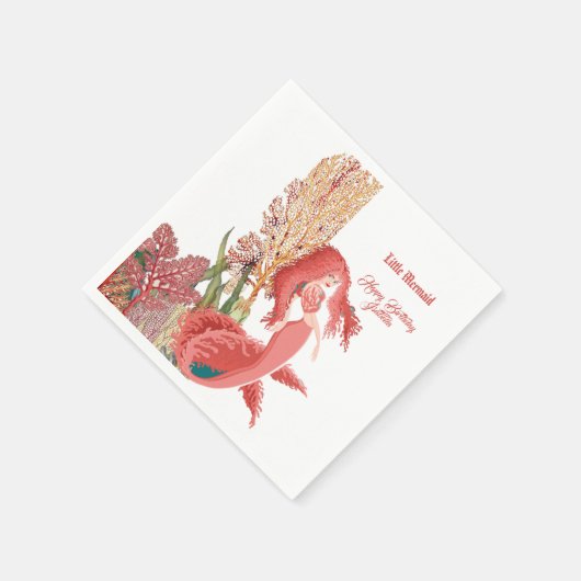アンダーザシーレッドマーメイドコーラルリーフ誕生日 スタンダードカクテルナプキン (角)