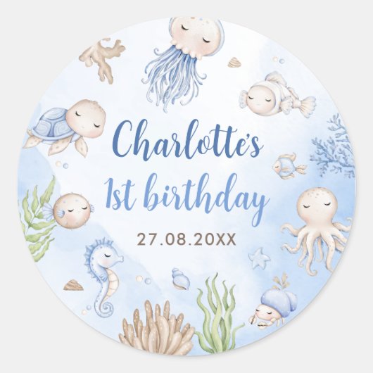 アンダーザシー子供の誕生日パーティー ラウンドシール (正面)