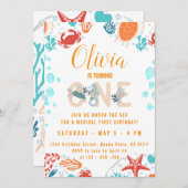 アンダーザシー小さな女の子ワン誕生日招待状 招待状 (正面/裏面)