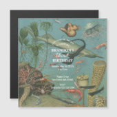 アンダーザシー海シーアニマルレトロ誕生日 マグネット招待状 (正面/裏面)