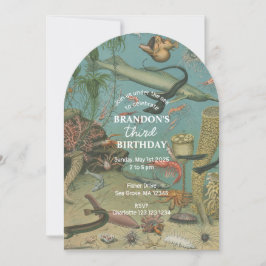 アンダーザシー海シーアニマルレトロ誕生日 招待状