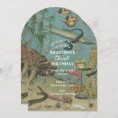 アンダーザシー海シーアニマルレトロ誕生日 招待状 (正面/裏面)