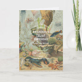 アンダーザシー海シーアニマルレトロ誕生日 招待状