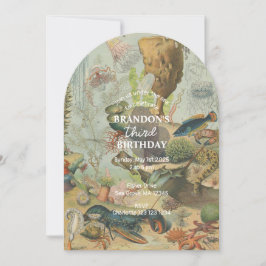 アンダーザシー海シーアニマルレトロ誕生日 招待状