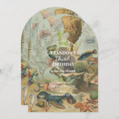 アンダーザシー海シーアニマルレトロ誕生日 招待状 (正面/裏面)